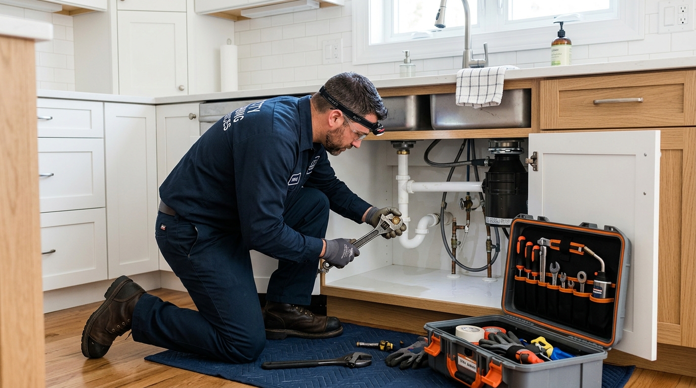 Our plumbing technician at work for Willamina property