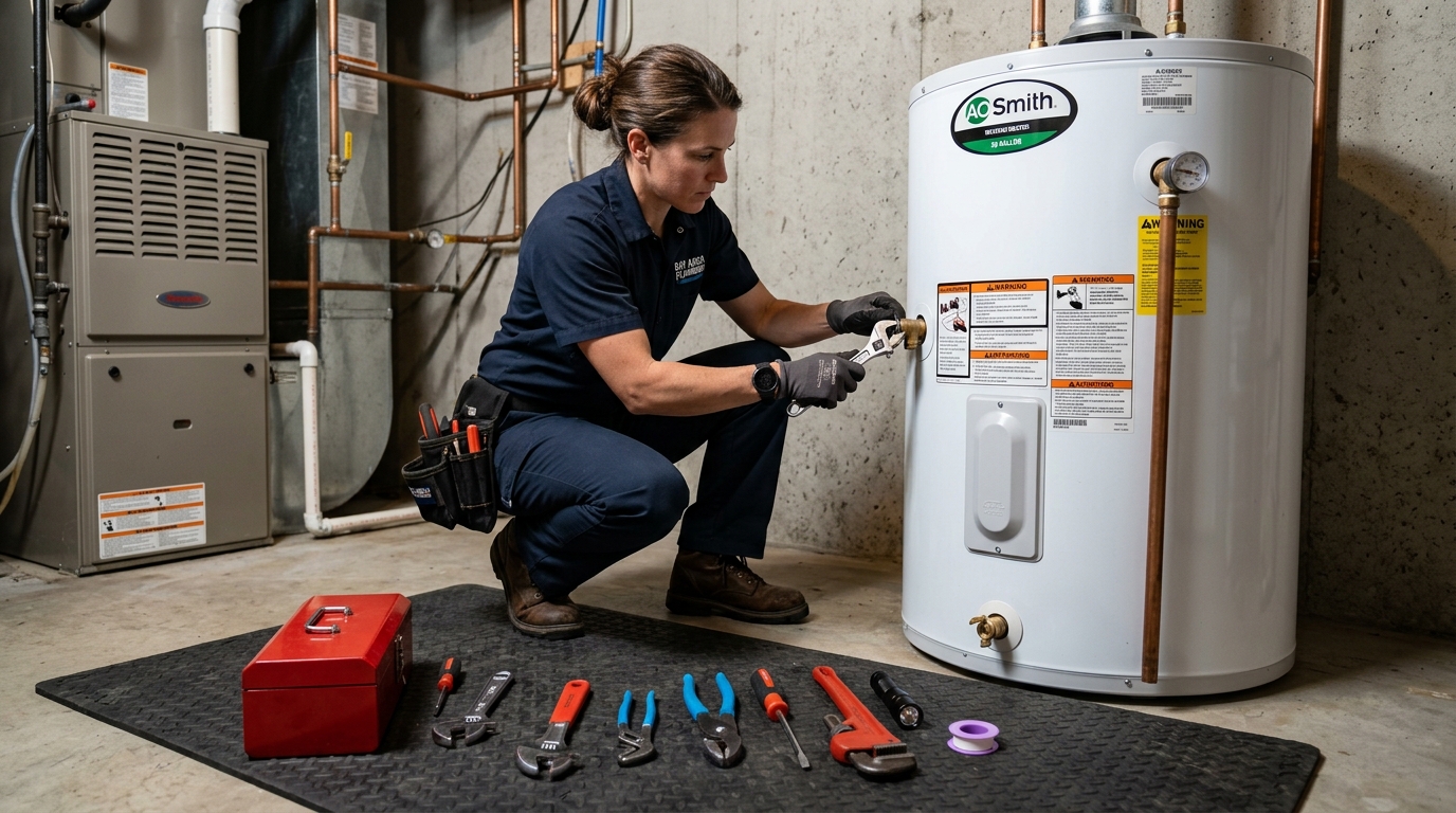 Plumber Pros US technician servicing a residential water heater
